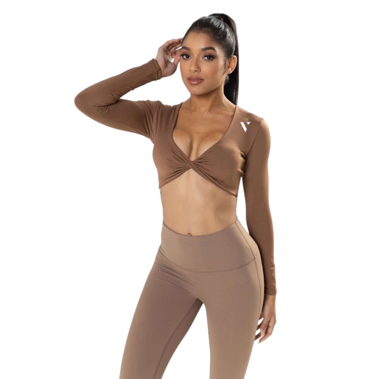 Brown Twist Knot Crop Top - VeLuxe Athletics 