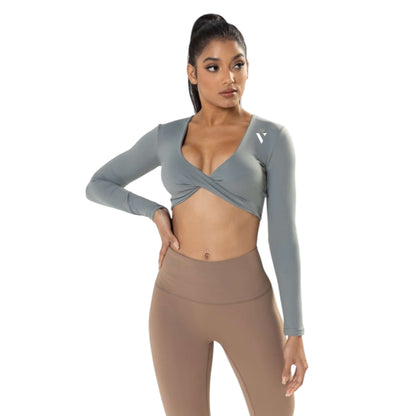 Grey Twist Knot Crop Top - VeLuxe Athletics 