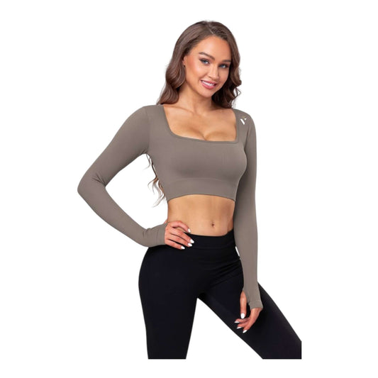 Gray Square Neck Crop Top - VeLuxe Athletics 