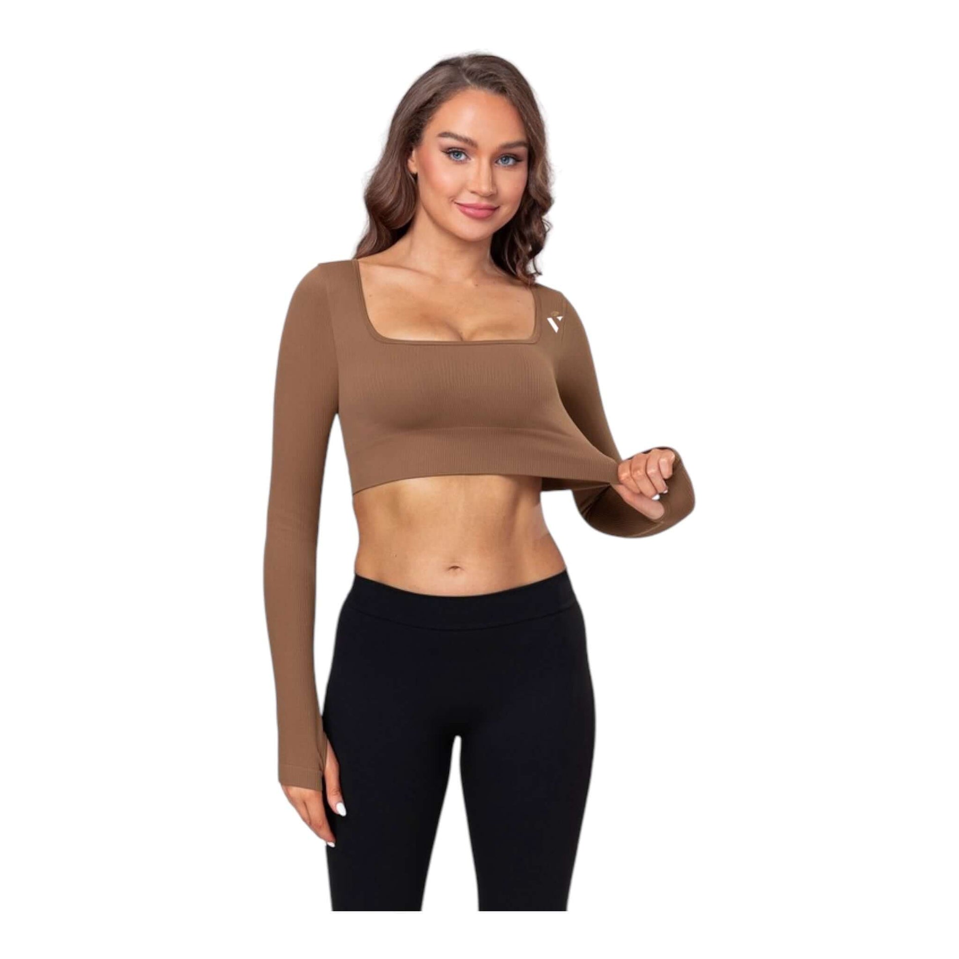 Brown Square Neck Crop Top - VeLuxe Athletics 