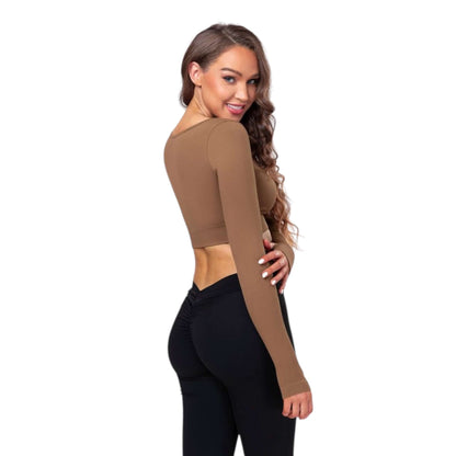 Brown Square Neck Crop Top - VeLuxe Athletics 