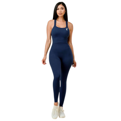 Blue body contouring activewear set designed for a flattering fit and maximum comfort during workouts.