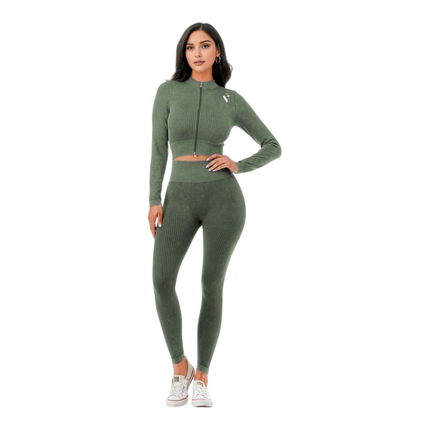 Green Crop Top Activewear Set - VeLuxe Athletics 