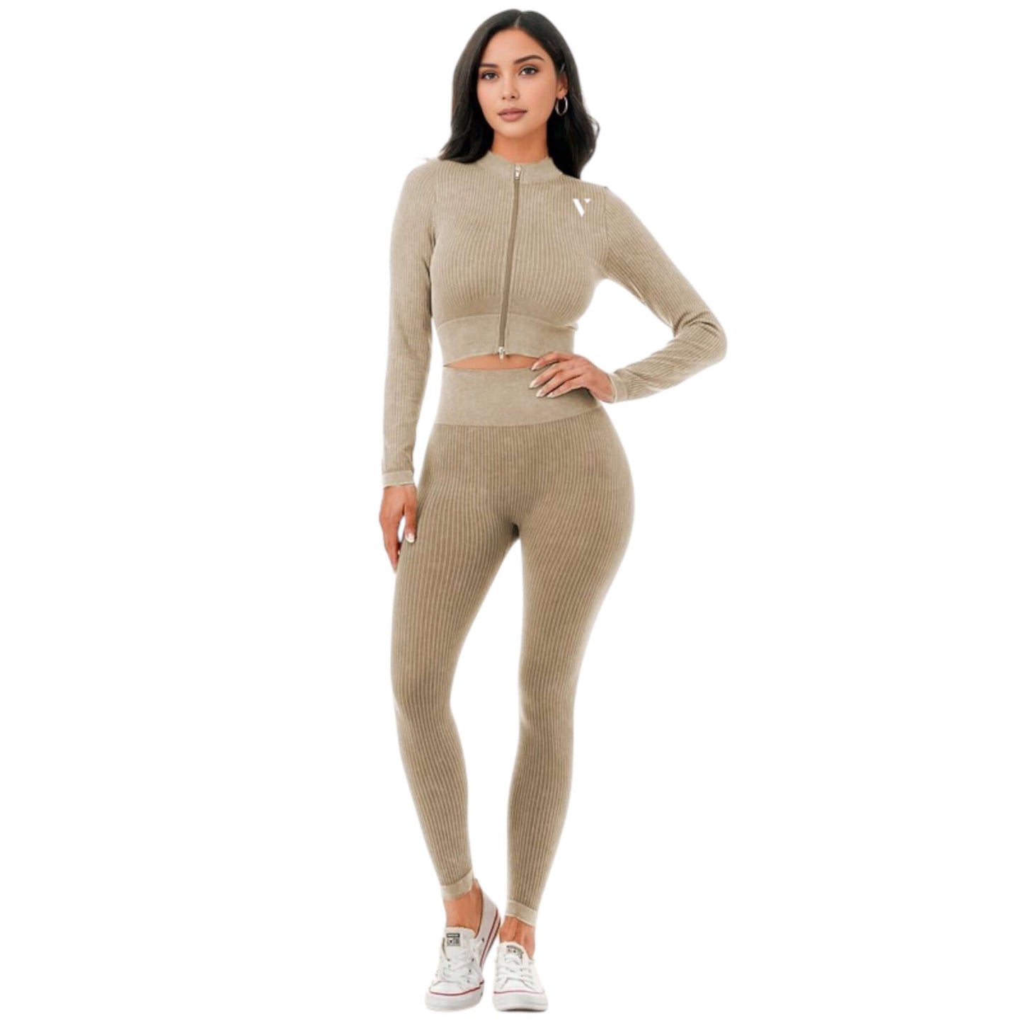 Cream Crop Top Activewear Set - VeLuxe Athletics 