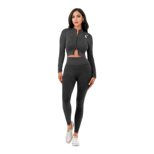 Gray Crop Top Activewear Set - VeLuxe Athletics 