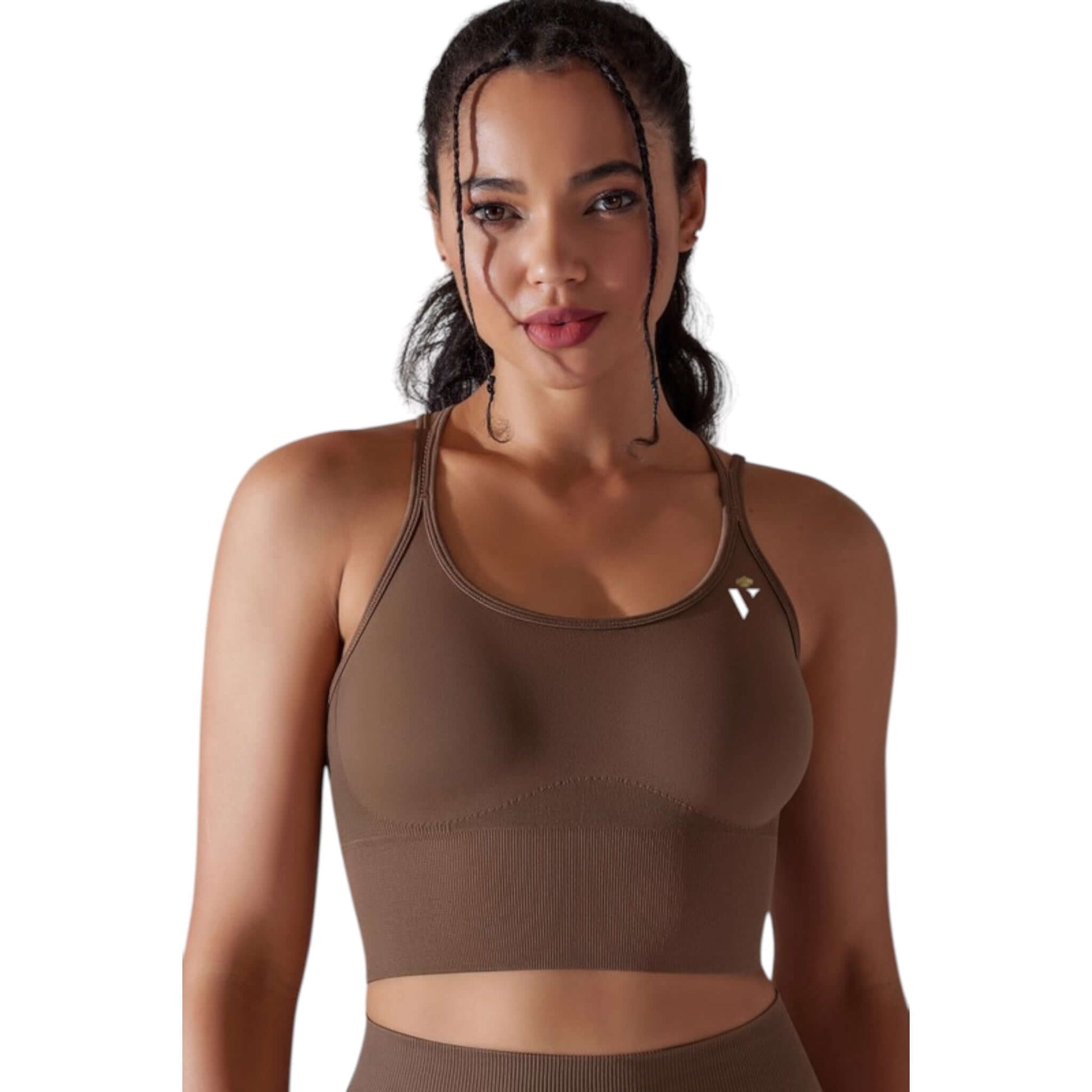 Brown Strappy Back Sports Bra - VeLuxe Athletics 