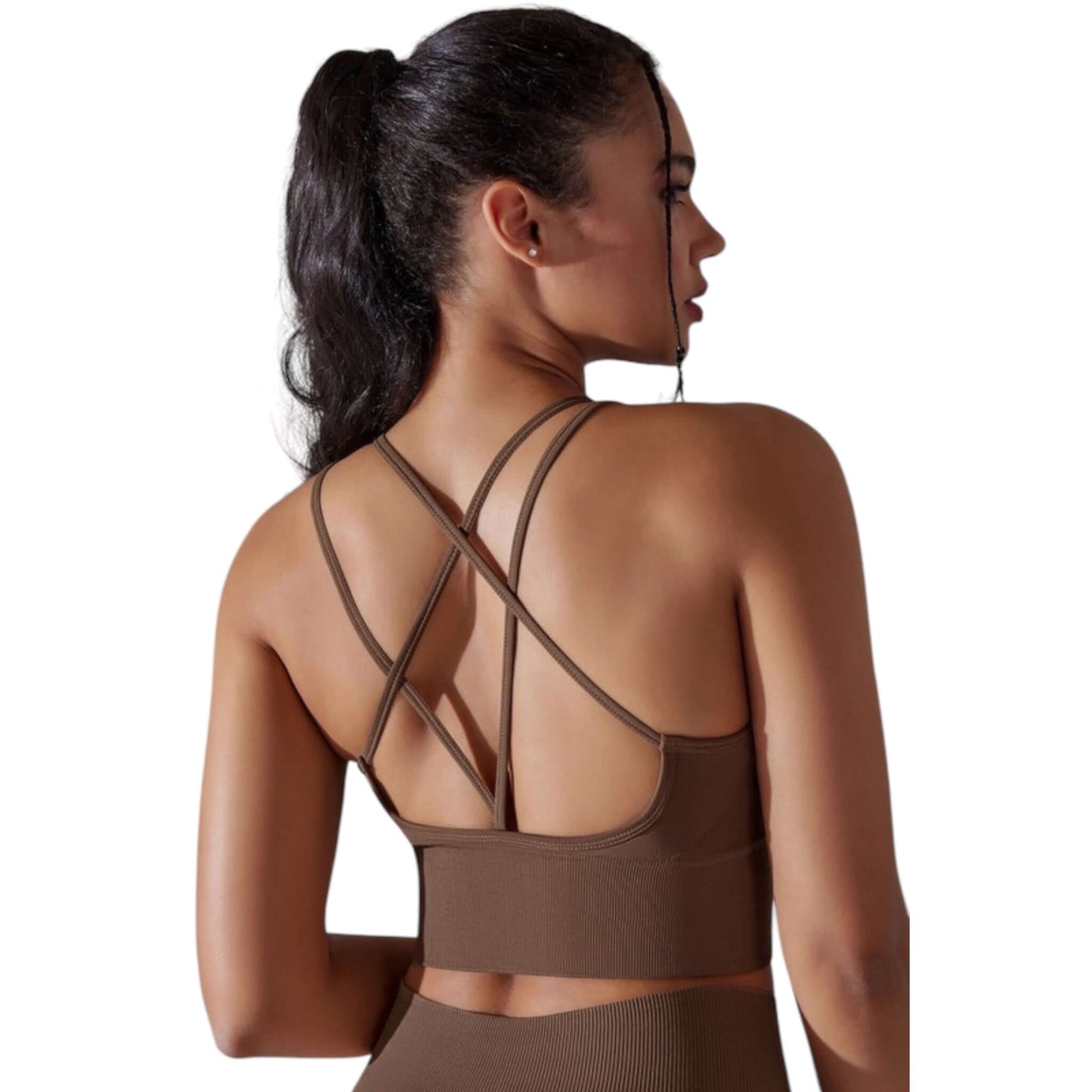 Brown Strappy Back Sports Bra - VeLuxe Athletics 