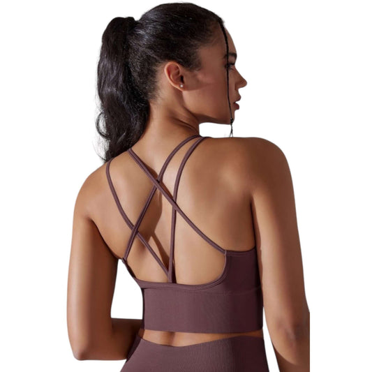 Plum Strappy Back Sports Bra - VeLuxe Athletics 