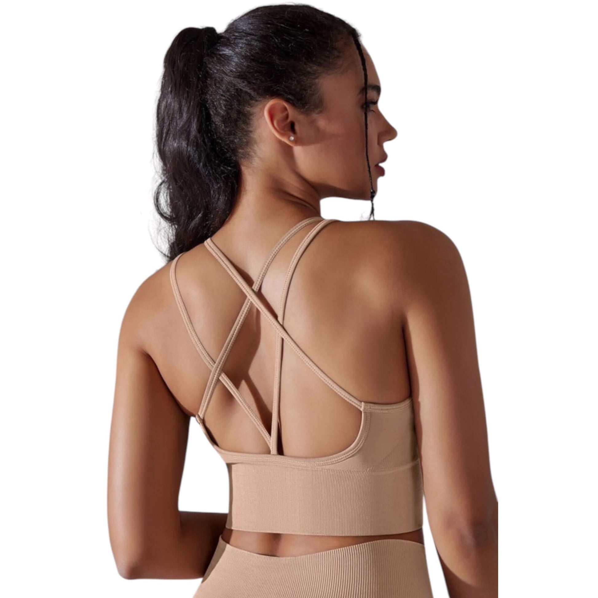 Cream Strappy Back Sports Bra - VeLuxe Athletics 