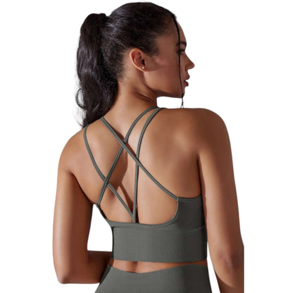 Gray Strappy Back Sports Bra - VeLuxe Athletics 