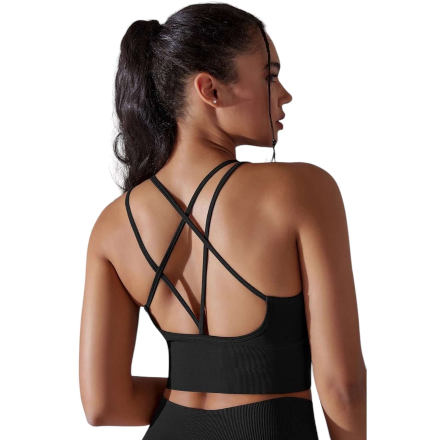 Black Strappy Back Sports Bra - VeLuxe Athletics 