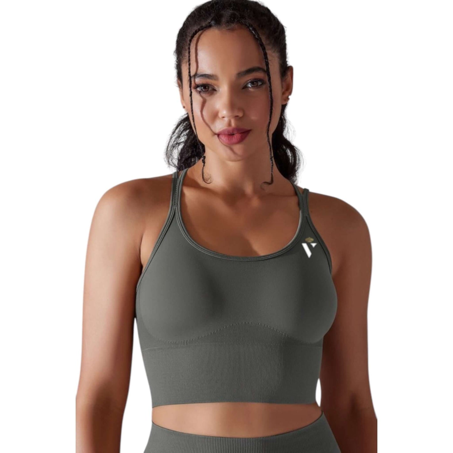 Gray Strappy Back Sports Bra - VeLuxe Athletics 