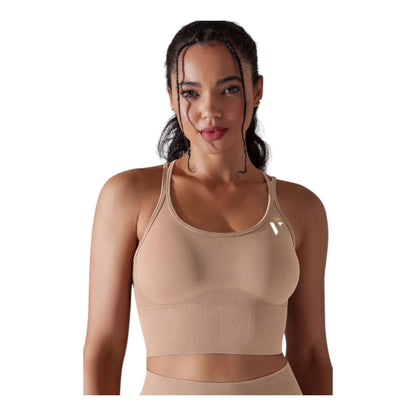 Cream Strappy Back Sports Bra - VeLuxe Athletics 