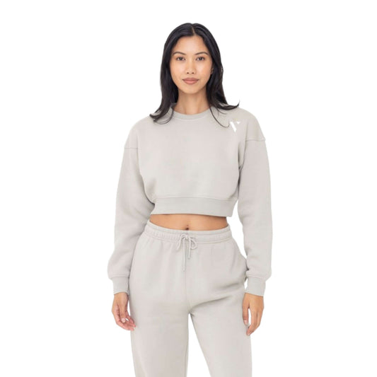 Cream Cropped Fleece Sweatshirt - VeLuxe Athletics 