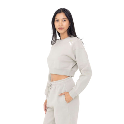 Cream Cropped Fleece Sweatshirt - VeLuxe Athletics 