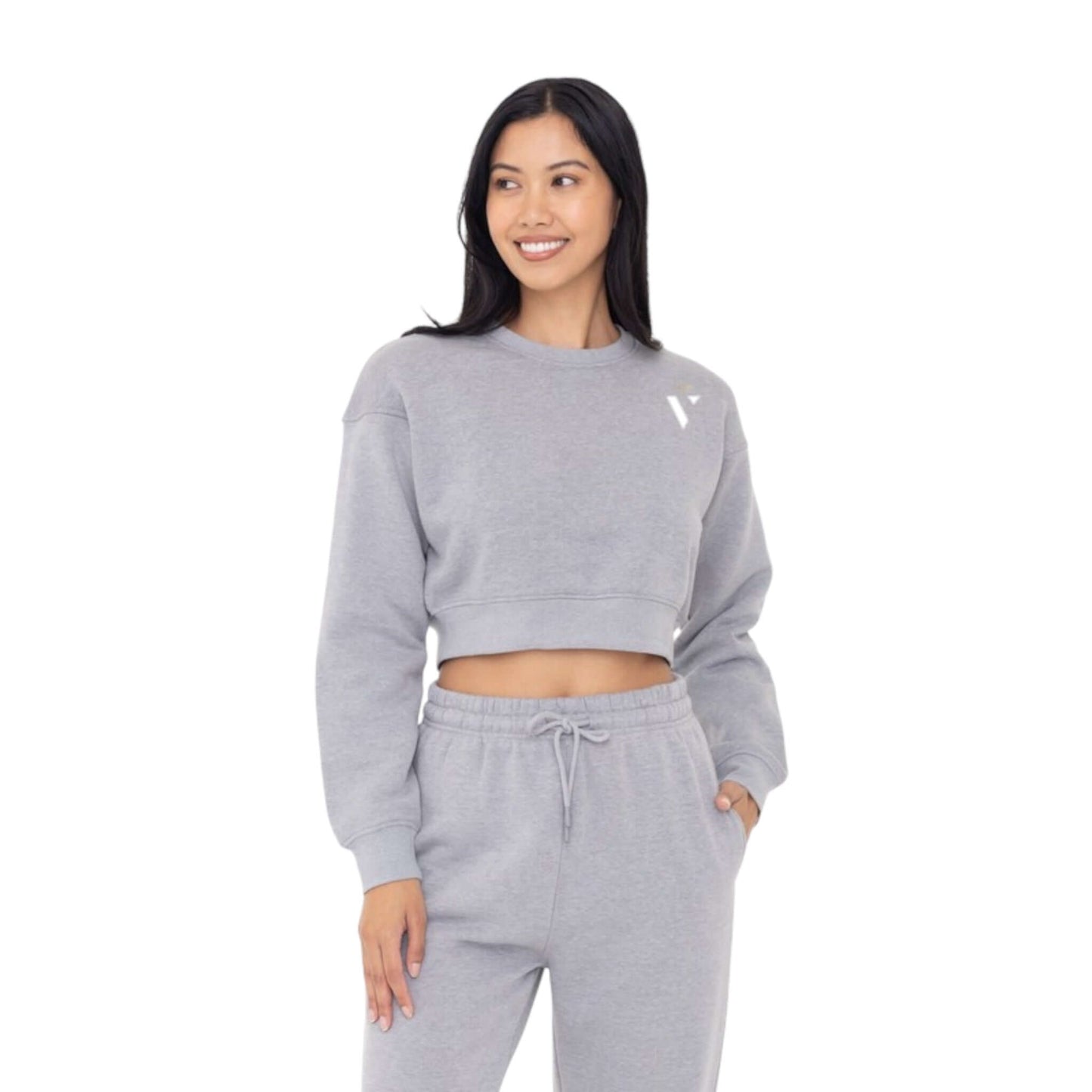 Grey Cropped Fleece Sweatshirt - VeLuxe Athletics 