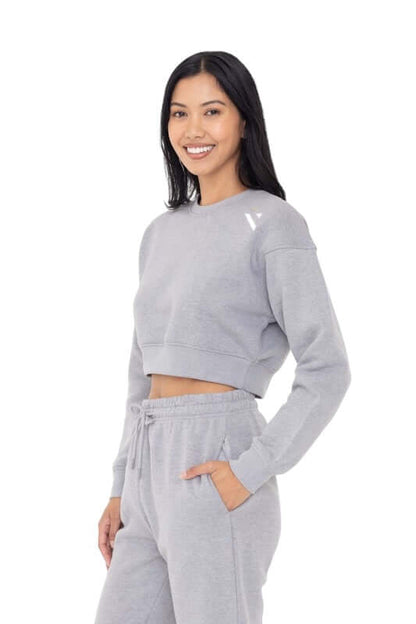 Grey Cropped Fleece Sweatshirt - VeLuxe Athletics 