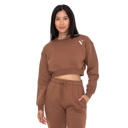 Brown Cropped Fleece Sweatshirt - VeLuxe Athletics 