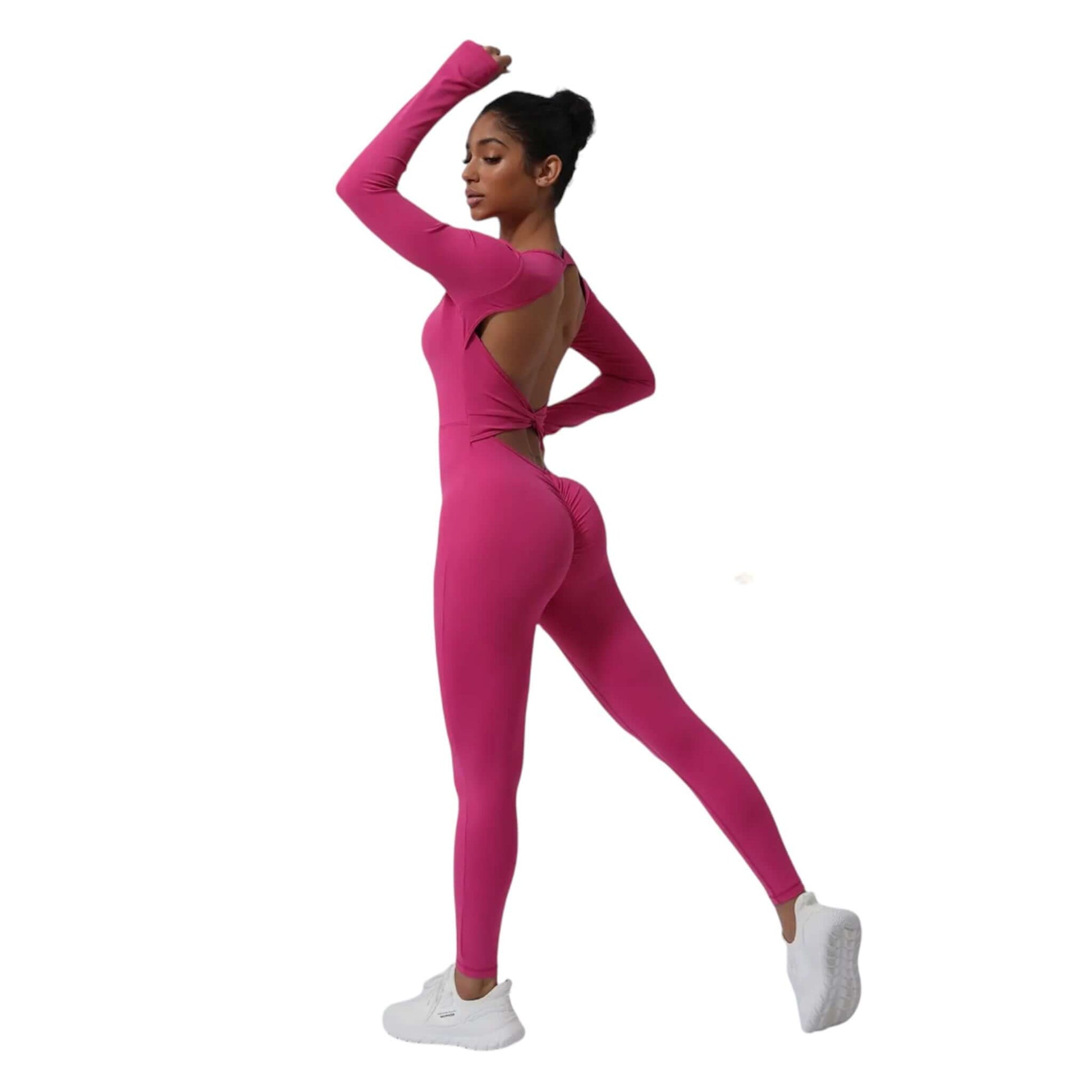 Pink V Backless Long Sleeve Jumpsuit - VeLuxe Athletics 