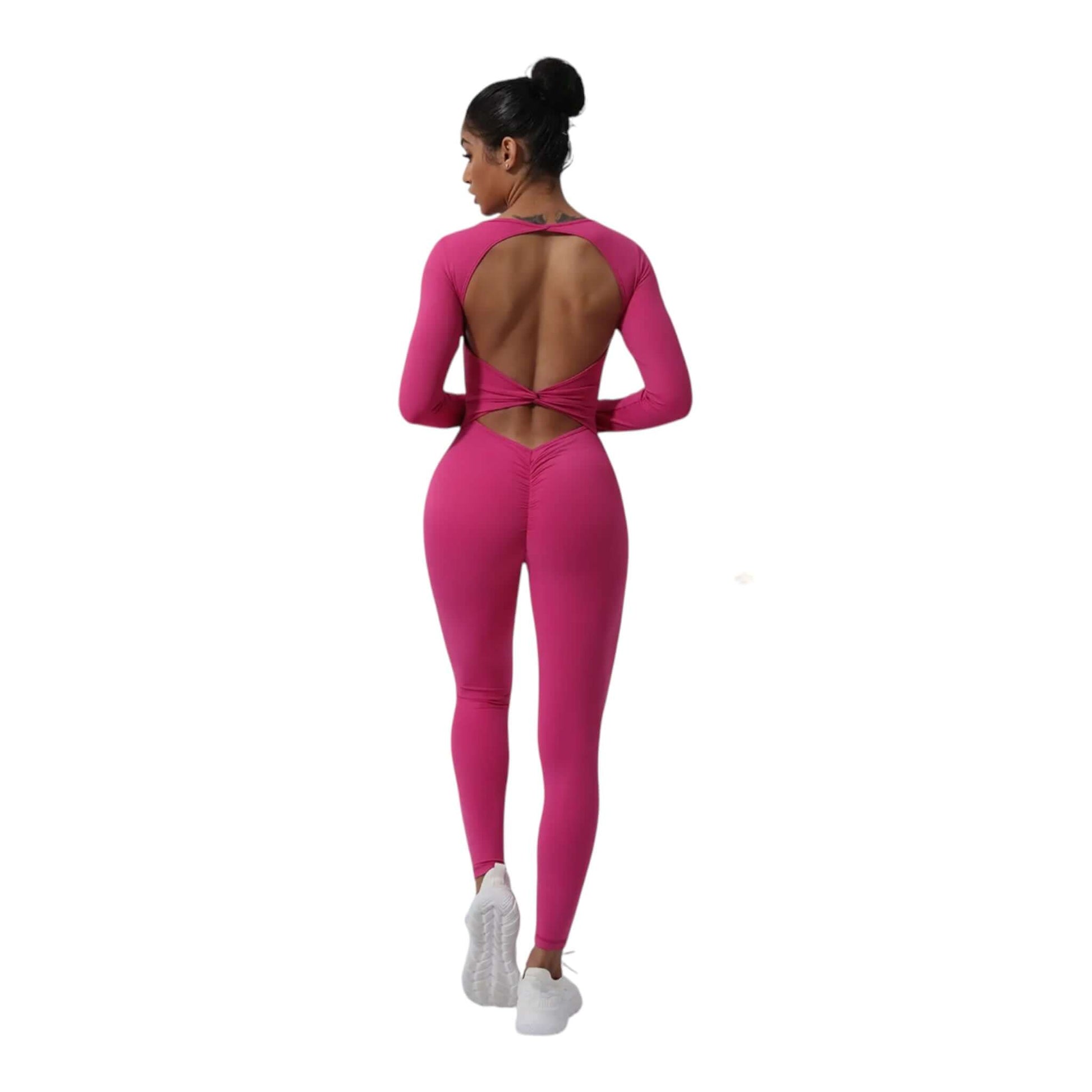 Pink V Backless Long Sleeve Jumpsuit - VeLuxe Athletics 