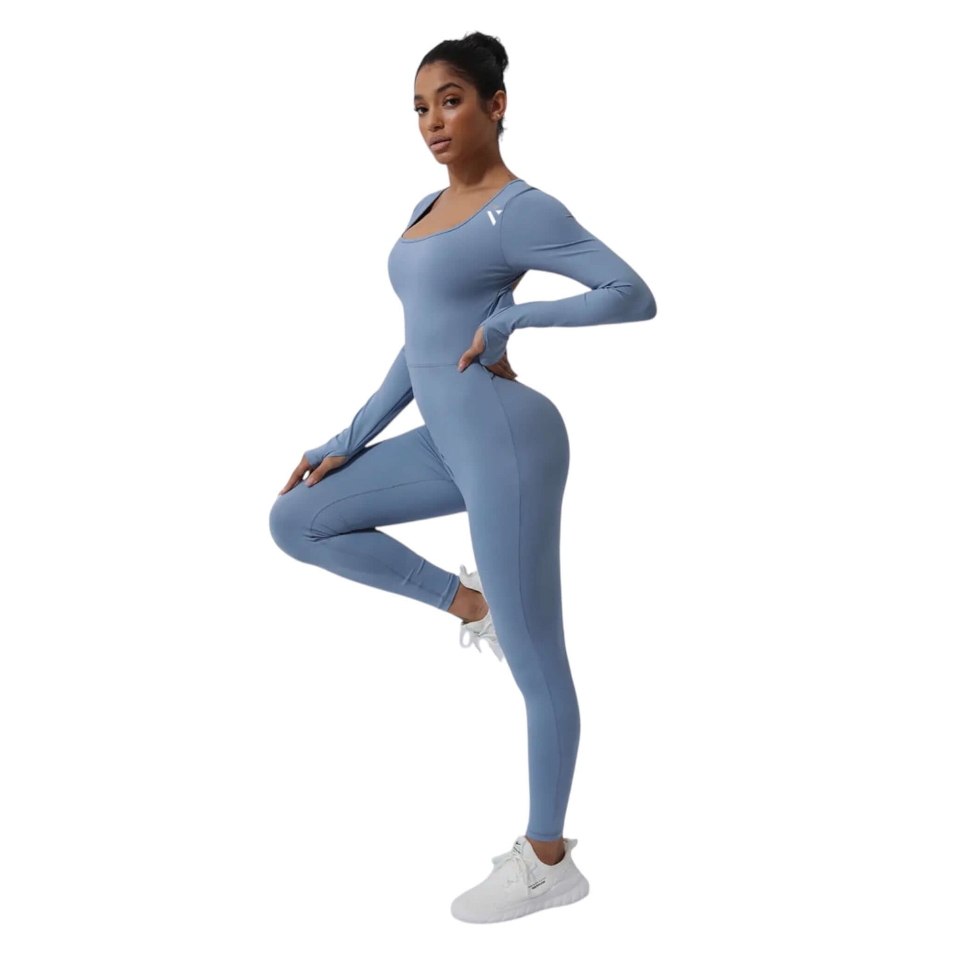 Blue V Backless Long Sleeve Jumpsuit - VeLuxe Athletics 