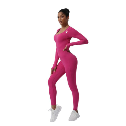 Pink V Backless Long Sleeve Jumpsuit - VeLuxe Athletics 