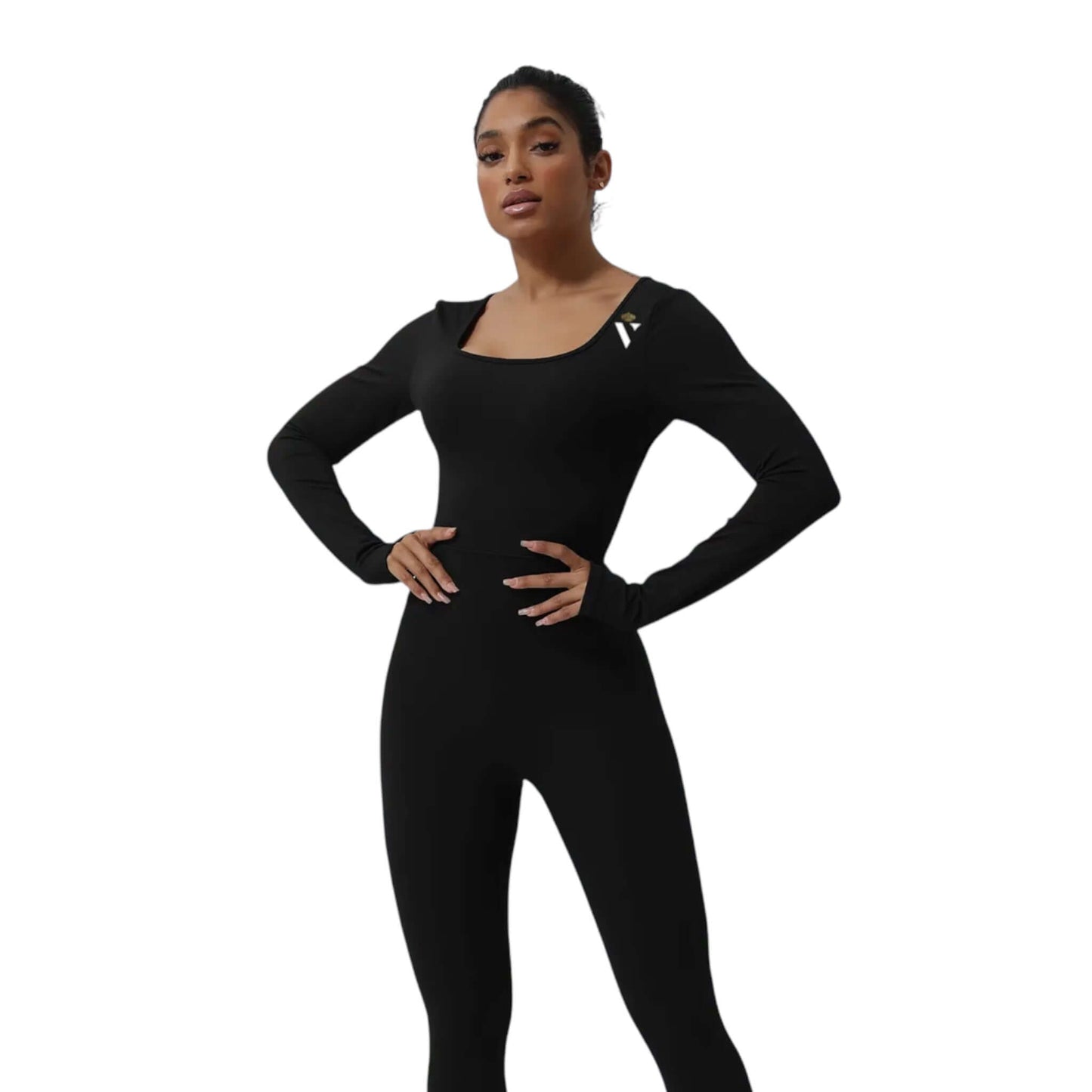 Black V Backless Long Sleeve Jumpsuit - VeLuxe Athletics 