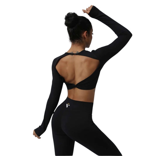 Black Twist Back Crop Top - VeLuxe Athletics 