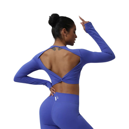 Blue Twist Back Crop Top - VeLuxe Athletics 