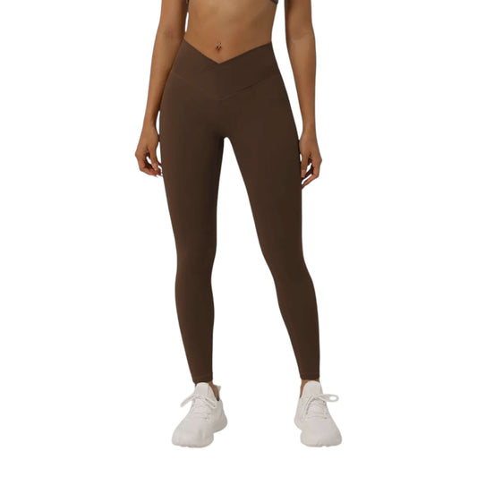 Brown V Cross Waist Leggings - VeLuxe Athletics 