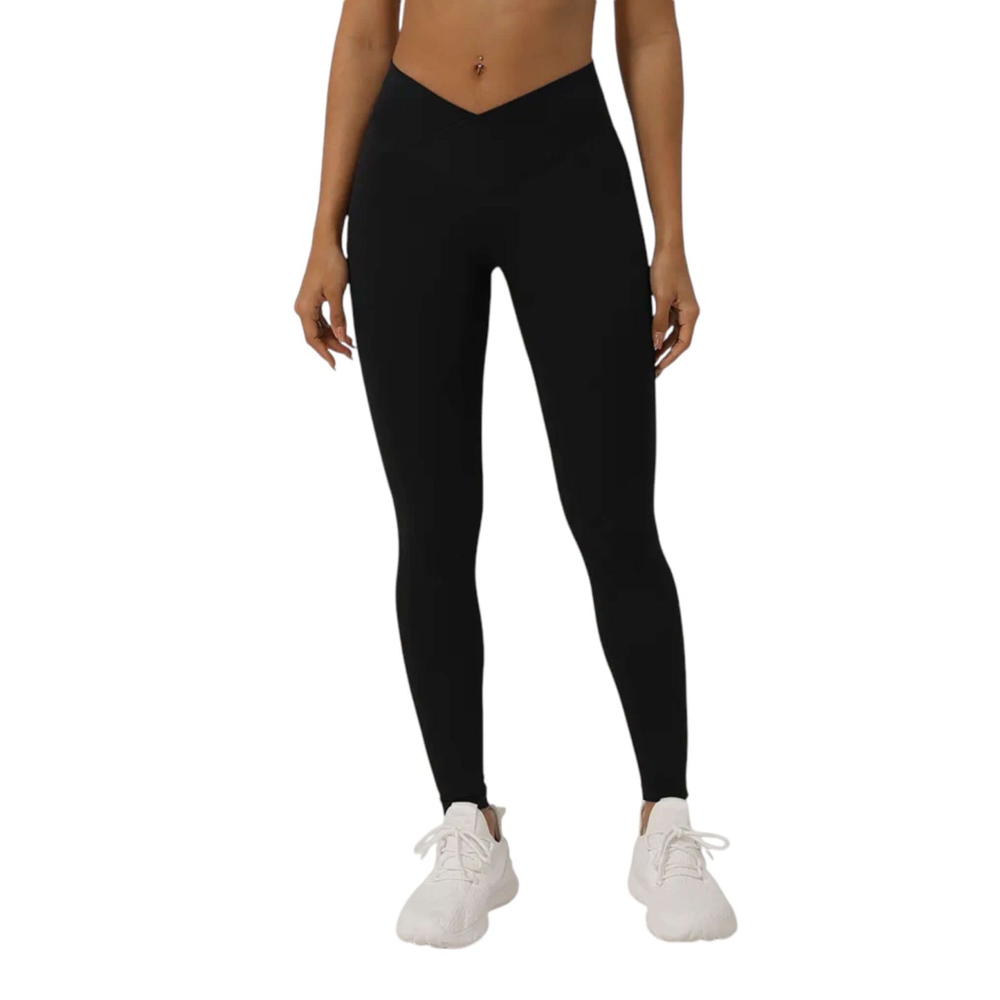 Black V Cross Waist Leggings - VeLuxe Athletics 