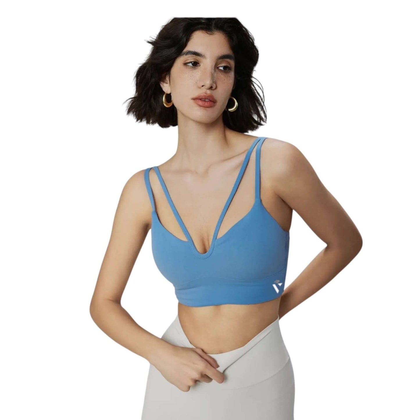 Blue V Neck Double String Bra - VeLuxe Athletics 