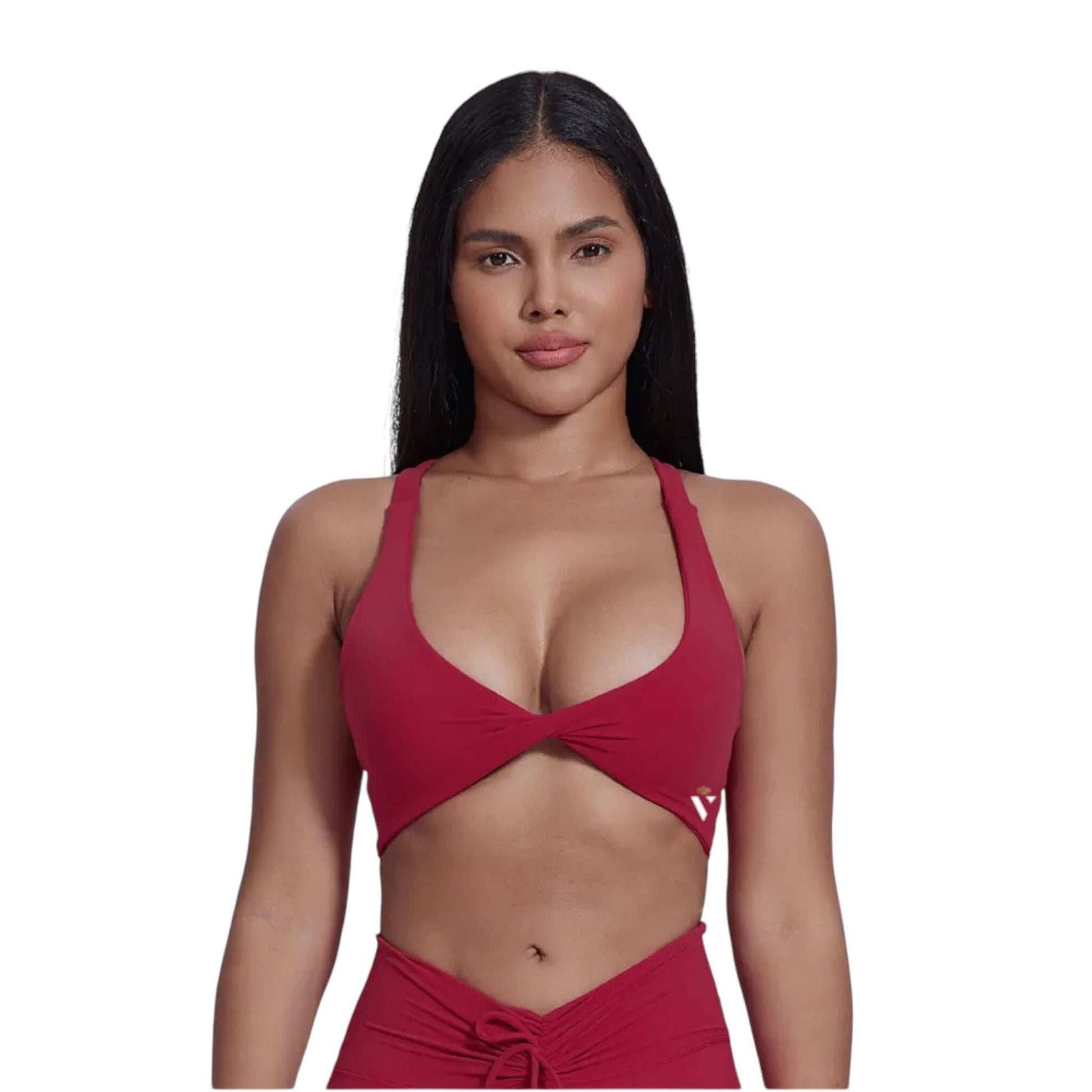 Red Twist Front Backless Sports Bra - VeLuxe Athletics 