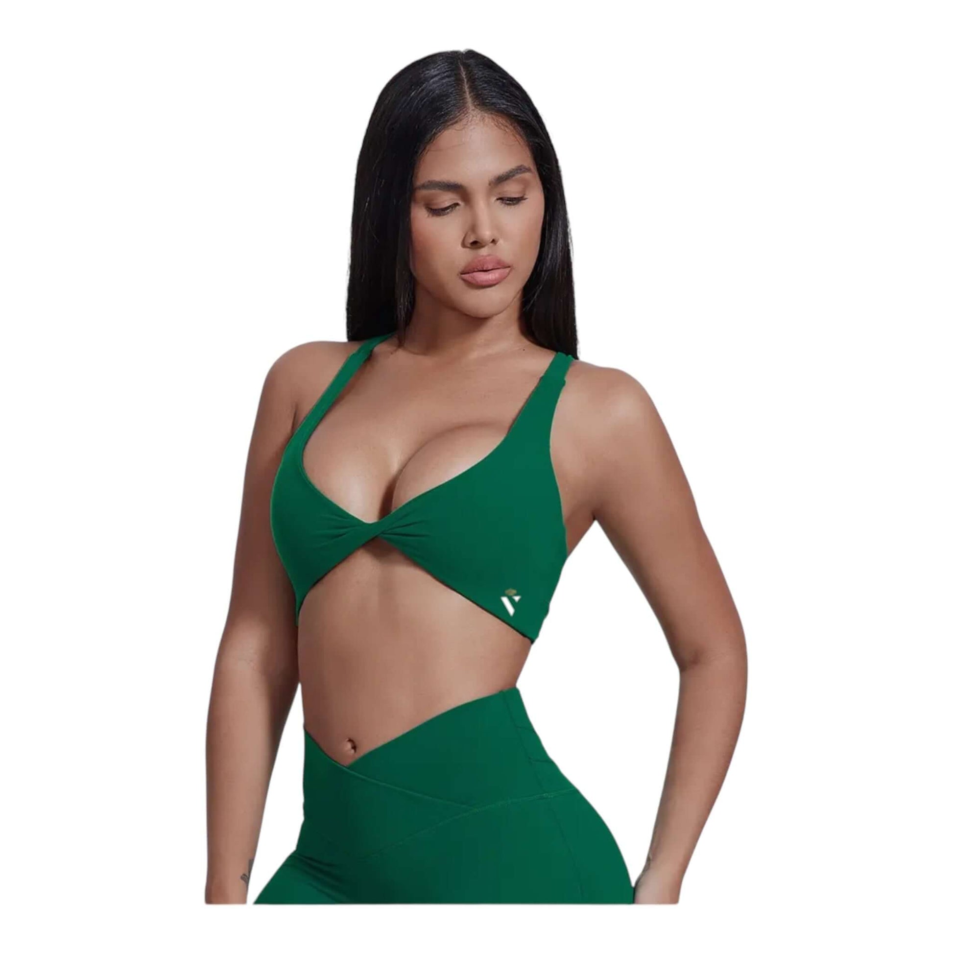 Green Twist Front Backless Sports Bra - VeLuxe Athletics 