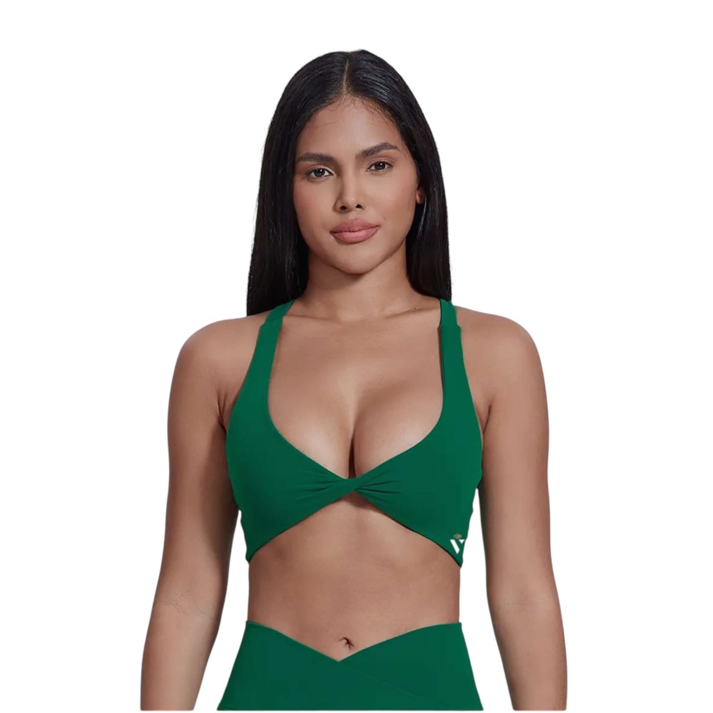 Green Twist Front Backless Sports Bra - VeLuxe Athletics 