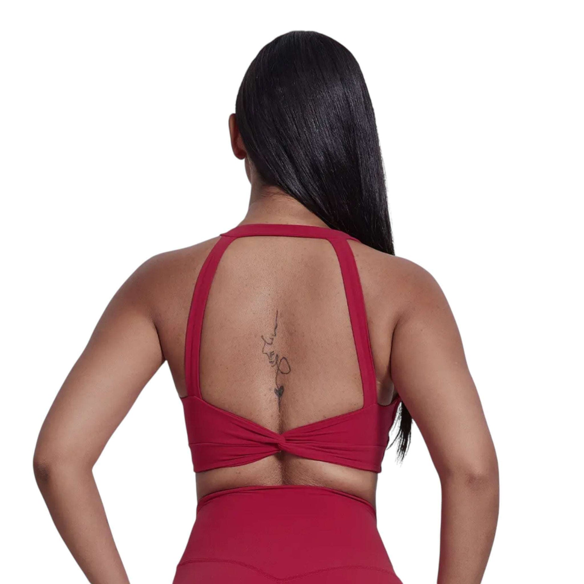 Red Twist Front Backless Sports Bra - VeLuxe Athletics 