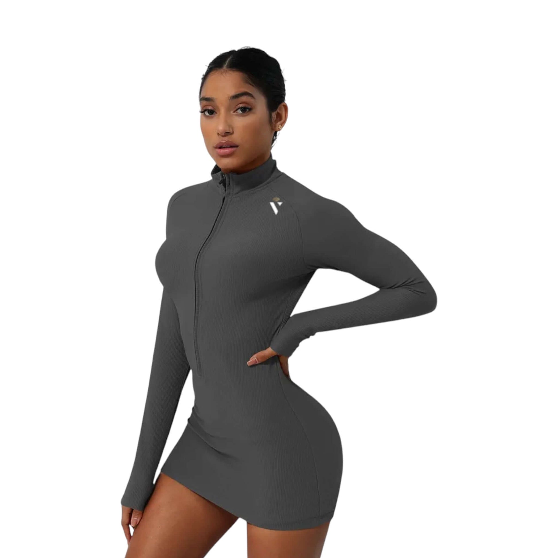 Gray Zip Front Yoga Dress - VeLuxe Athletics 