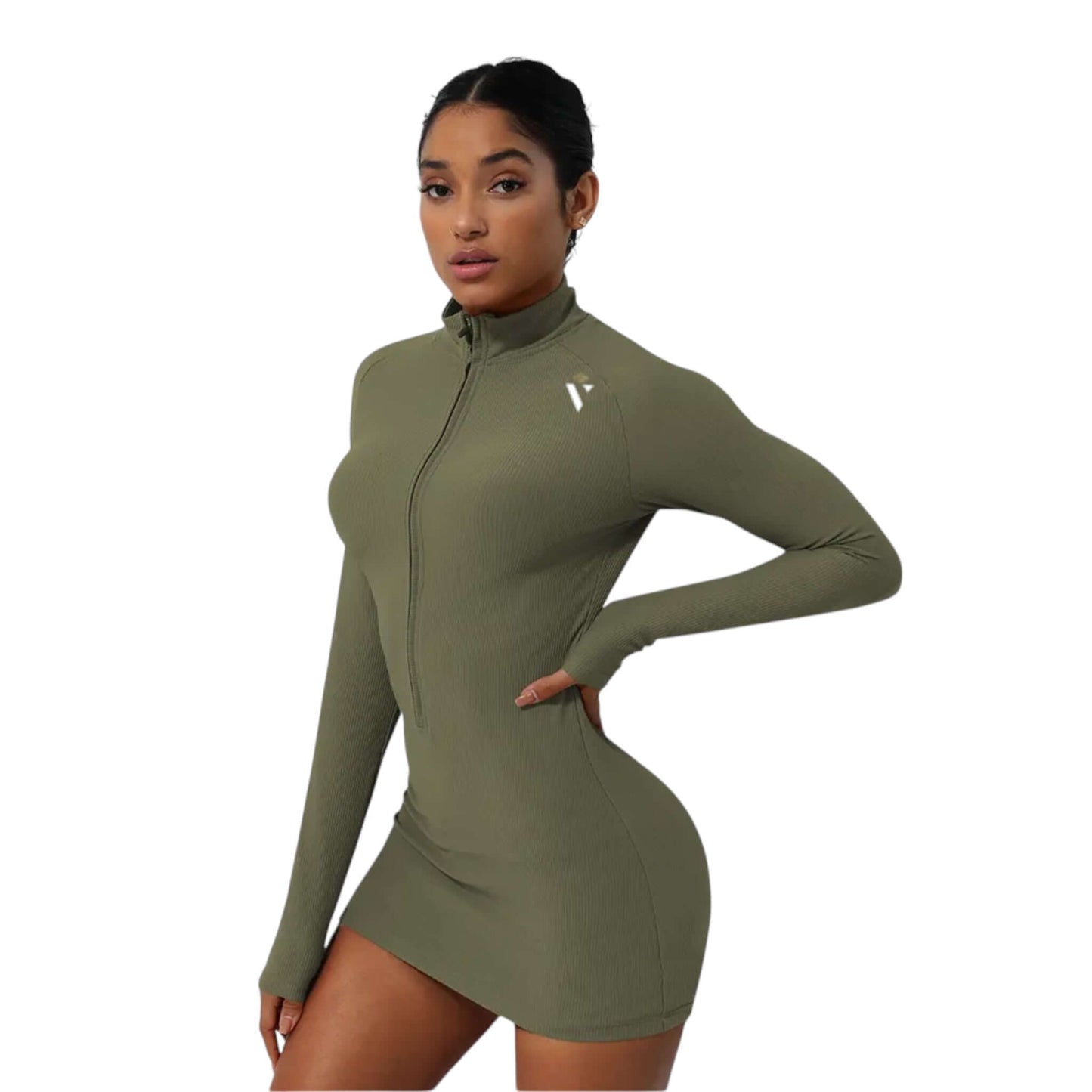 Green Zip Front Yoga Dress - VeLuxe Athletics 