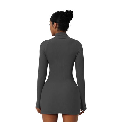 Gray Zip Front Yoga Dress - VeLuxe Athletics 