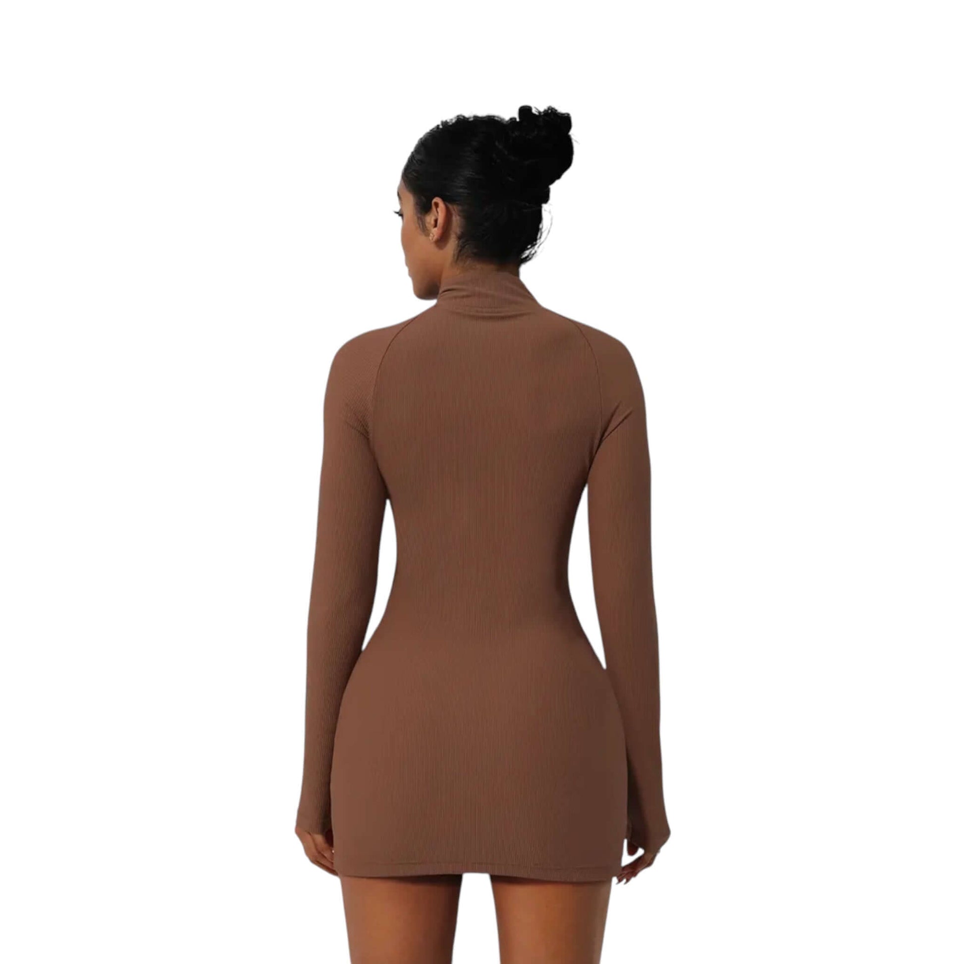 Brown Zip Front Yoga Dress - VeLuxe Athletics 